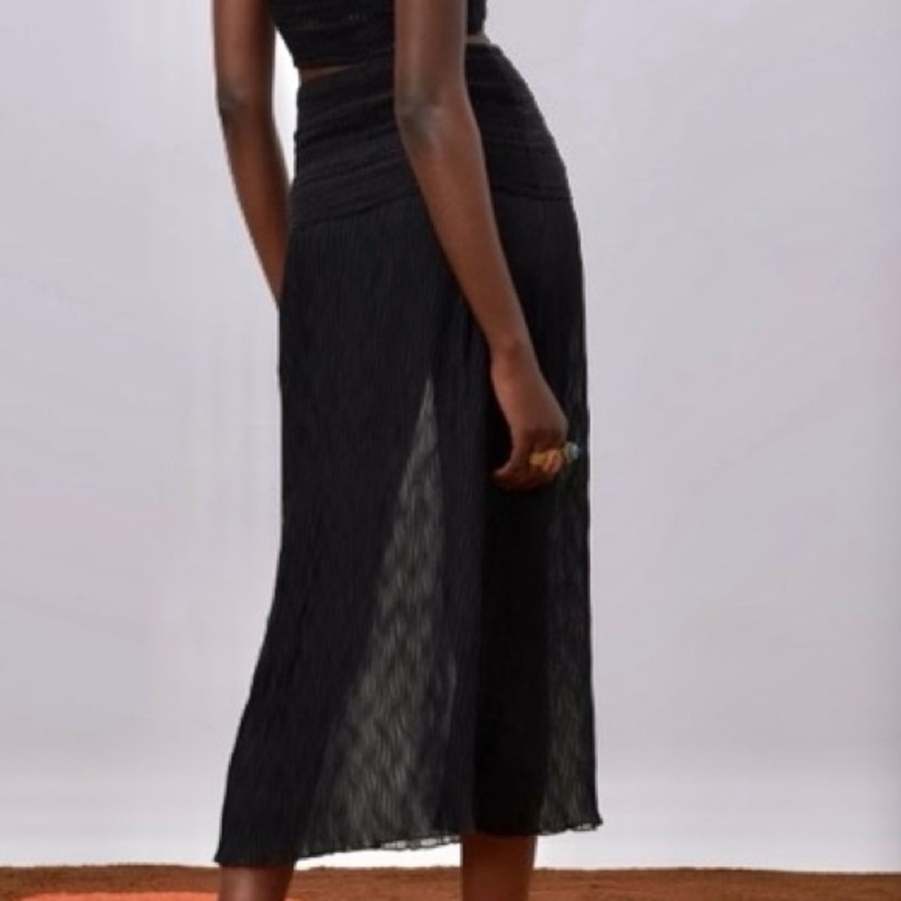 Zara black knit crochet mixed combination crocheted mesh semi-sheer midi skirt - Picture 6 of 9